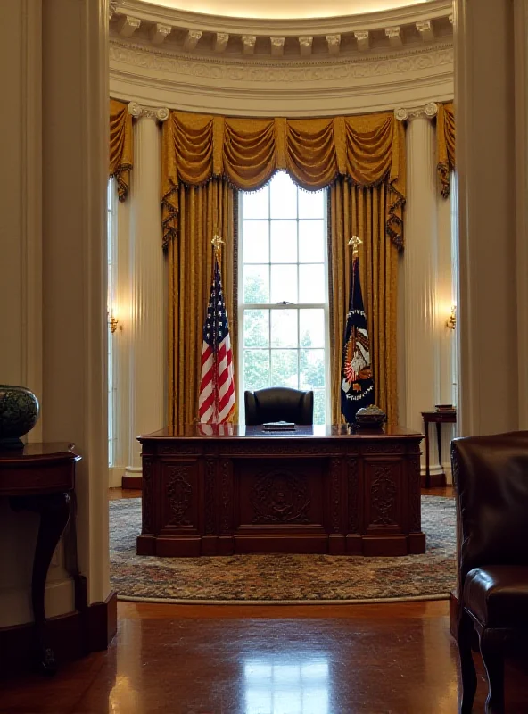 A photograph of the Oval Office in the White House, suggesting tension and political maneuvering.