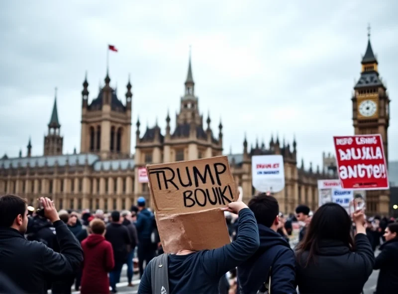 Protesters holding signs opposing Donald Trump's visit to the UK.