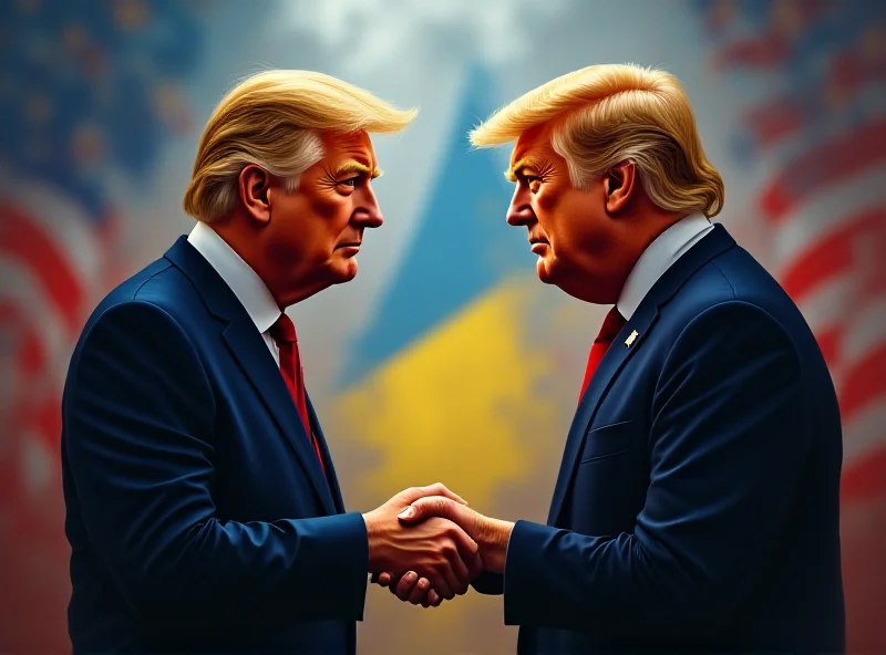 Illustration of Donald Trump and Volodymyr Zelensky shaking hands, but with strained expressions and a dark cloud looming over them.