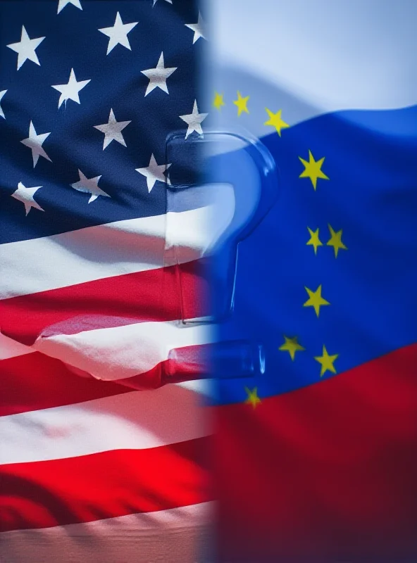 A split image showing the American flag on one side and the European Union flag on the other, with a question mark in the middle.