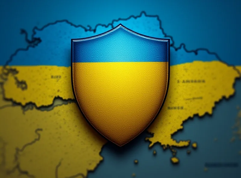 A map of Ukraine with a superimposed shield, symbolizing security and protection.