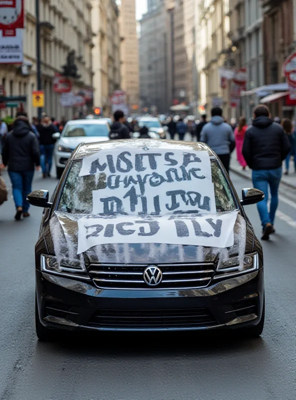 A car driving down a city street with a Justice for Khojaly banner attached to the side.