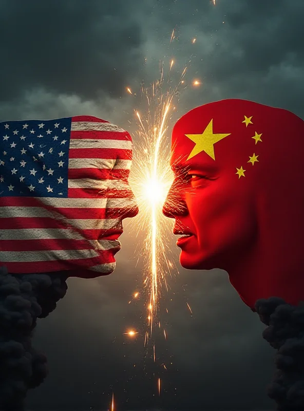 Image of a trade war between the US and China, represented by stylized American and Chinese flags battling it out.