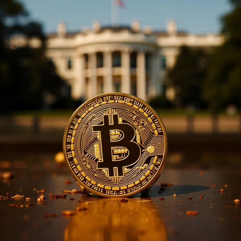 Stylized image of Bitcoin with the White House in the background, symbolizing the potential impact of Trump's policies on cryptocurrency.