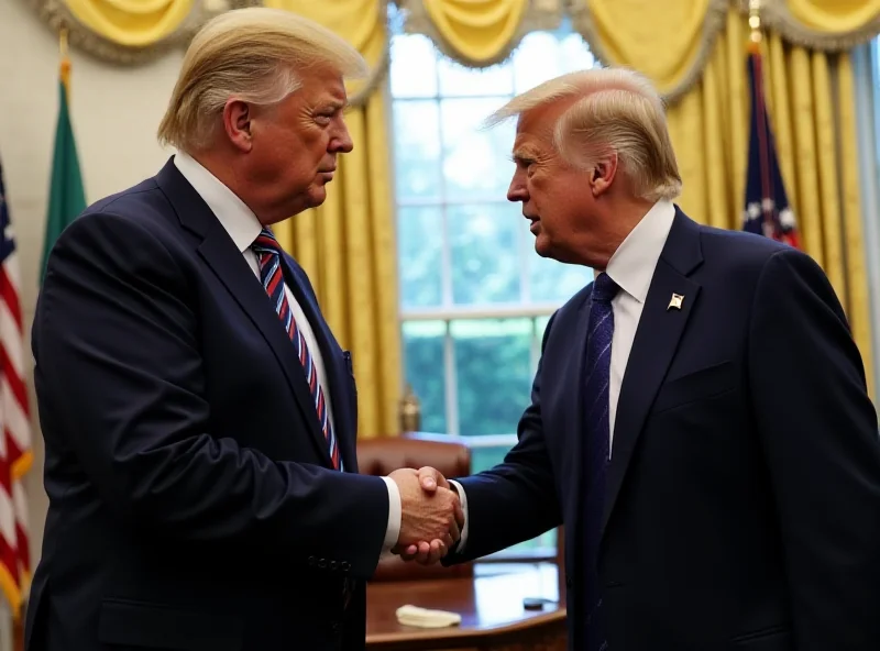 Donald Trump and Volodymyr Zelensky shaking hands in the Oval Office