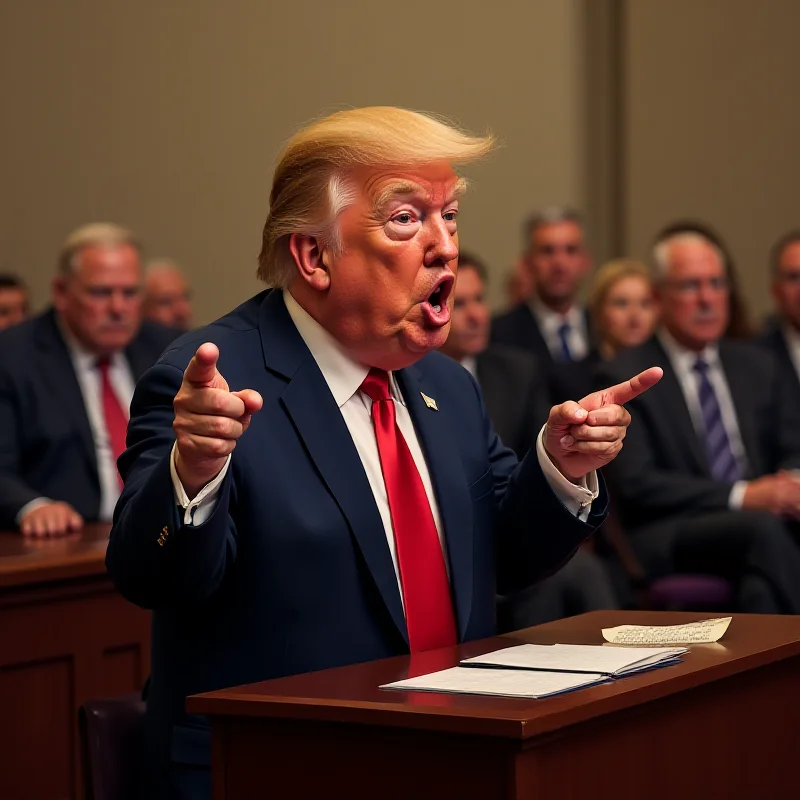 A caricature of Donald Trump delivering a speech to Congress, with exaggerated gestures and a confident expression.