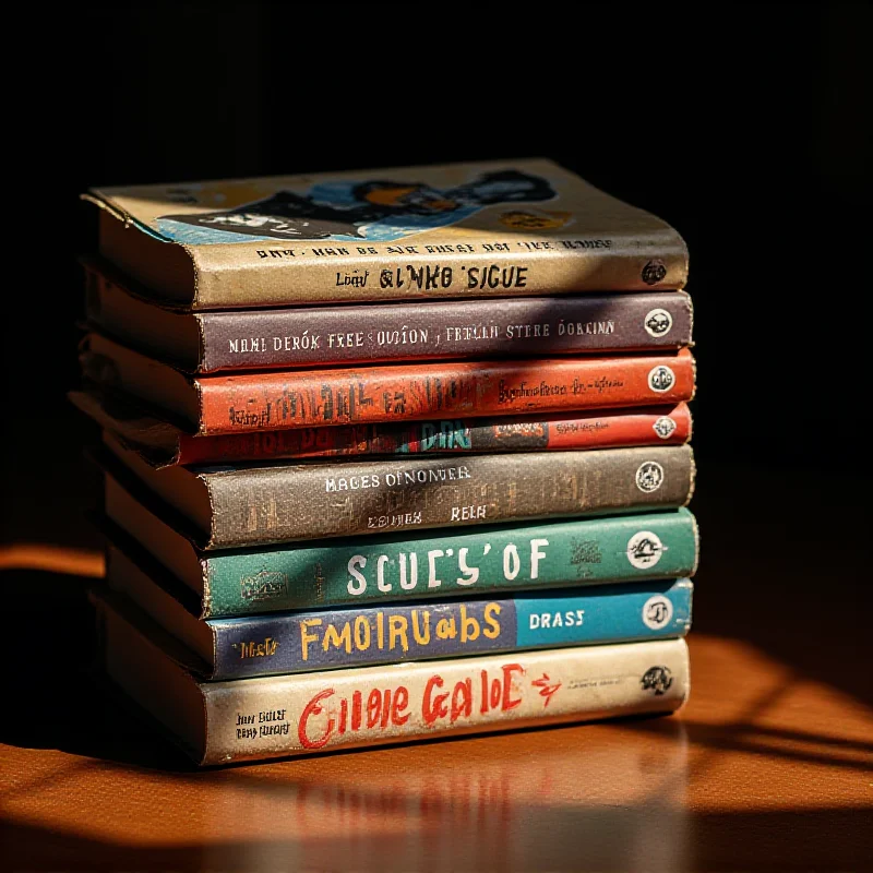 A stack of books with diverse covers, representing the types of books being banned in US schools.