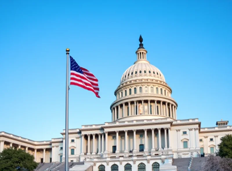 US Capitol Building with the American flag waving in the foreground.