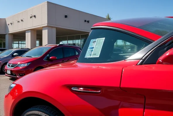 A shiny, new American-made car on a dealership lot.