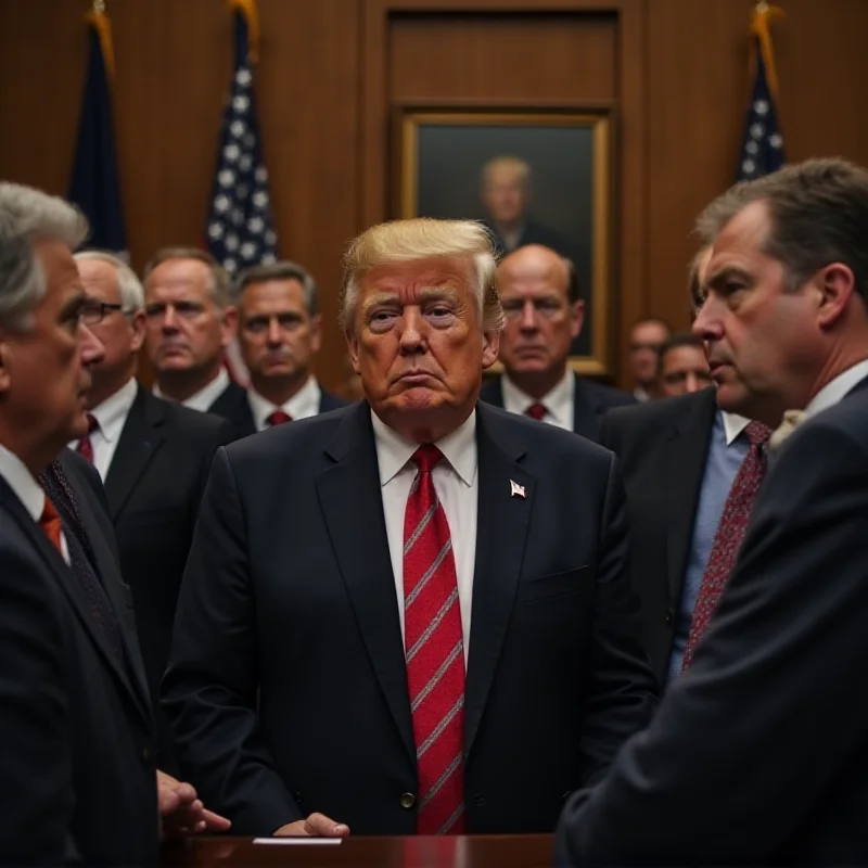 A group of Republican politicians looking conflicted and divided during a meeting.