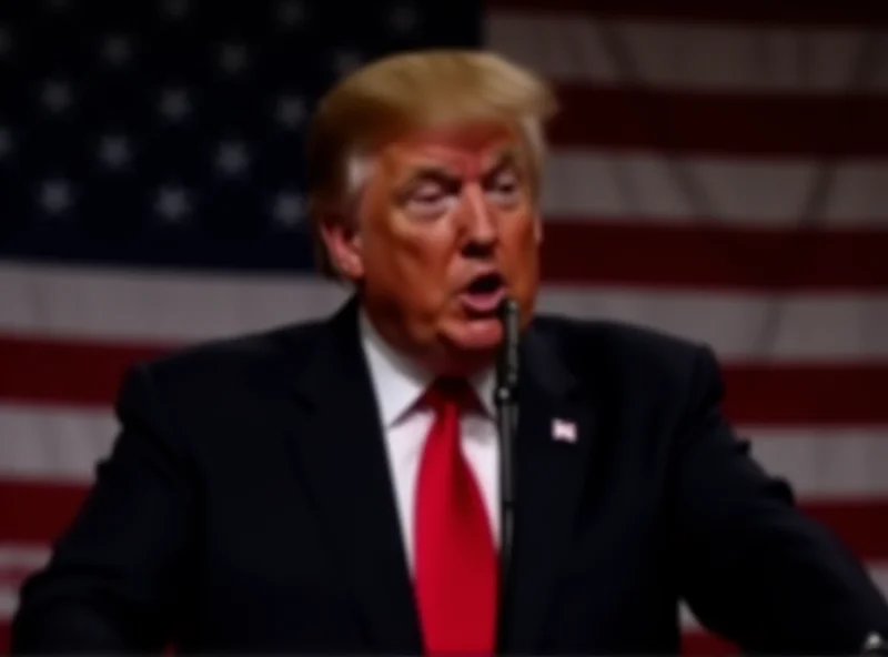 Donald Trump giving a serious address at a podium with the American flag behind him.