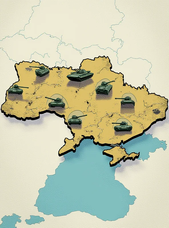 A map of Ukraine with military symbols overlaid, indicating conflict zones.