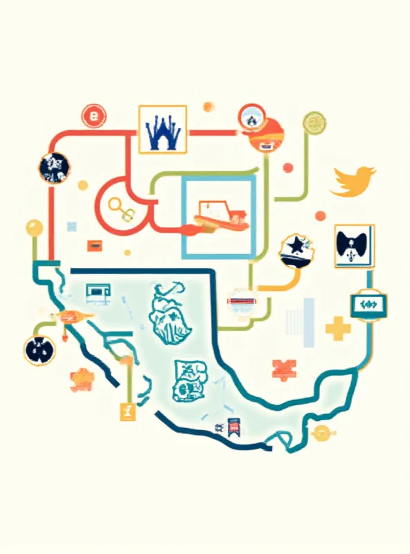 A stylized graphic representing trade between the USA, Canada, and Mexico, with arrows indicating the flow of goods and services.