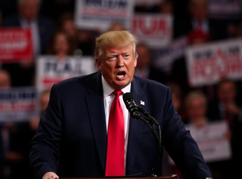 Donald Trump speaking at a rally with an angry expression.