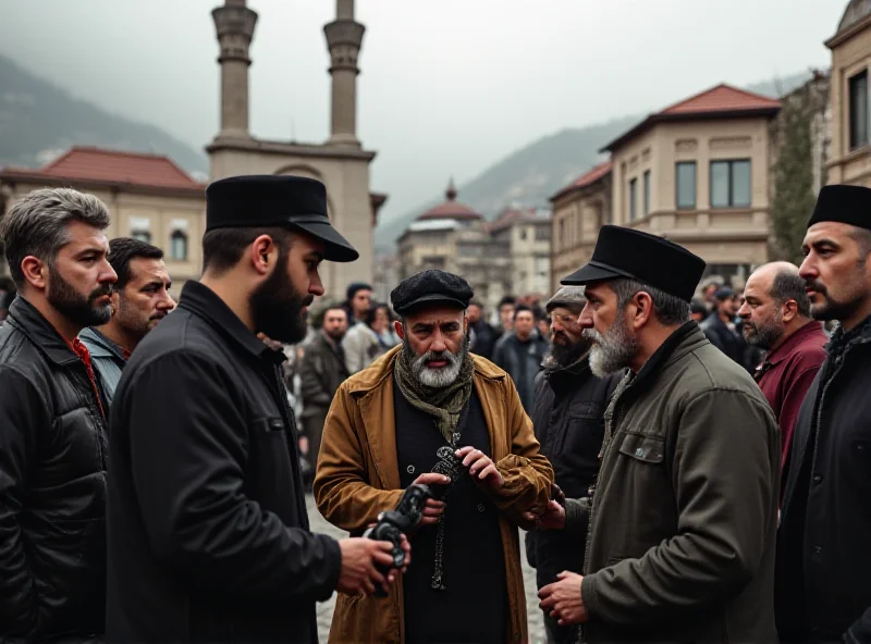 A group of people in southeast Turkey, looking hopeful but cautious as they discuss the ceasefire news.