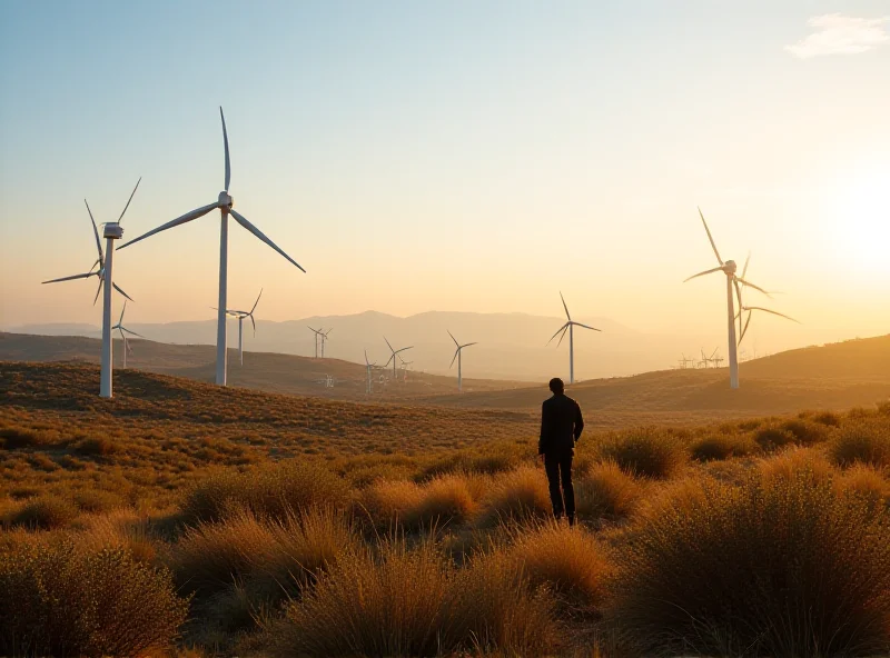 Image of wind turbines and solar panels in a Turkish landscape, symbolizing the country's energy transition efforts.