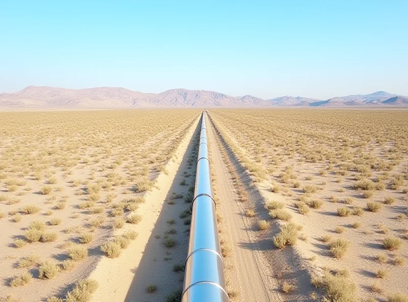 Aerial view of a natural gas pipeline stretching across a desert landscape.