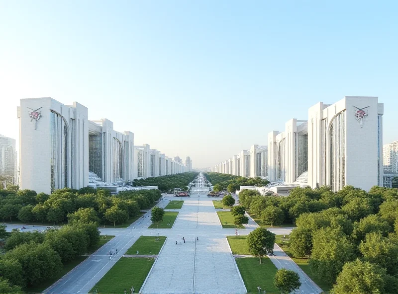 Panoramic view of the modern city of Ashgabat, Turkmenistan, showcasing its unique architecture and urban planning.