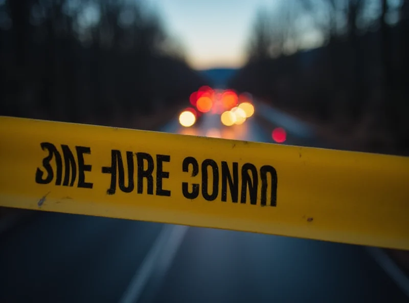 Police tape surrounds the scene of a car accident in the Czech Republic. The image is taken at dusk, emphasizing the seriousness of the situation.