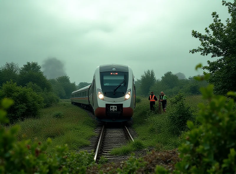 A passenger train stopped on a railway track after an accident.