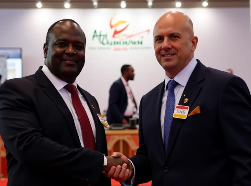 Ugandan and Egyptian officials shaking hands at AfriSummit 2024