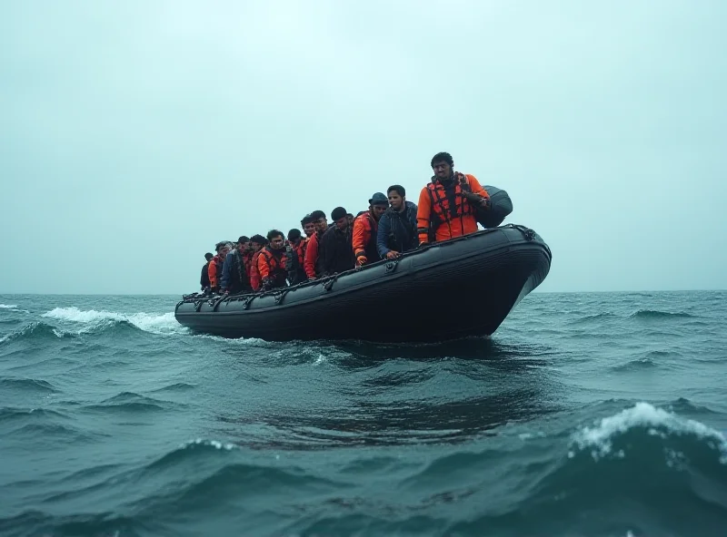 Image of a small boat crossing the English Channel, with a focus on the dangerous conditions.