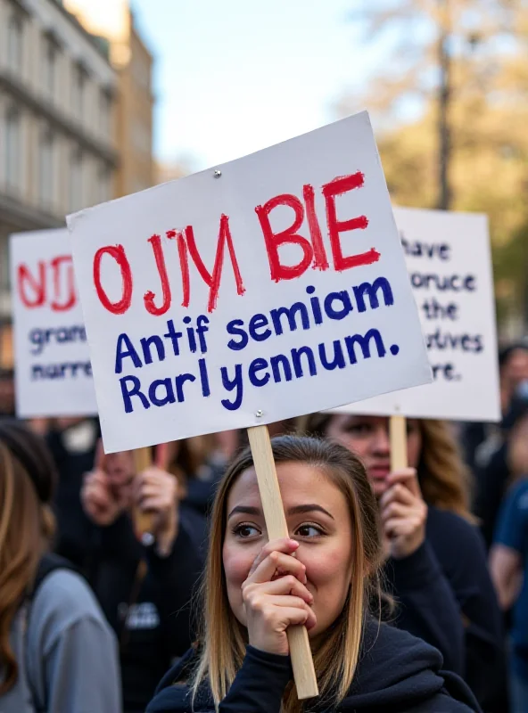 A protestor holding a sign denouncing antisemitism at a university campus.