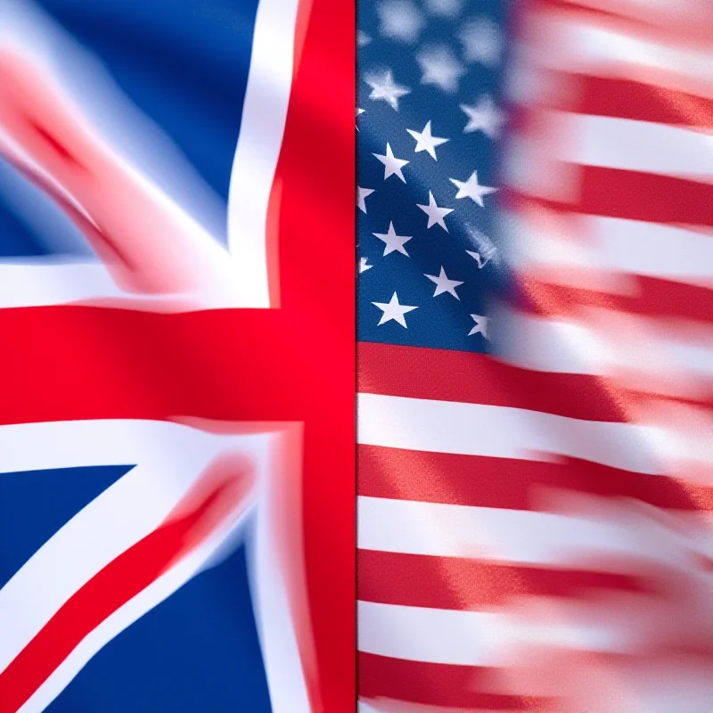 Split image: On one side, the UK flag waving in the wind. On the other side, the US flag waving in the wind. A visual representation of the UK-US special relationship.