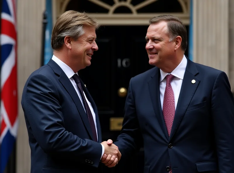 Keir Starmer greeting Volodymyr Zelensky outside Downing Street in London.