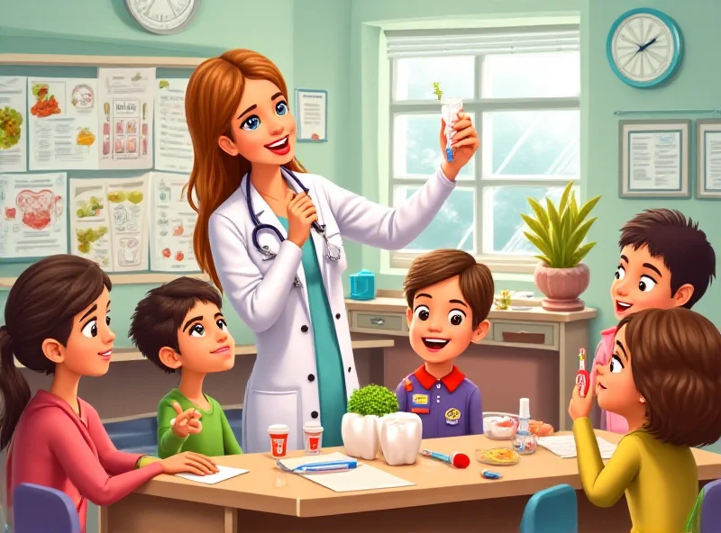 Children in a classroom learning about brushing their teeth.