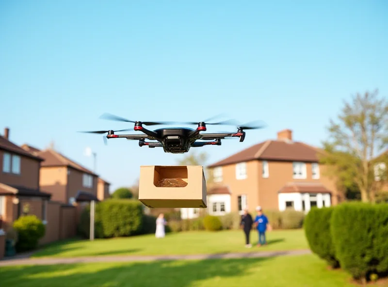 Drone delivering food in a suburban area