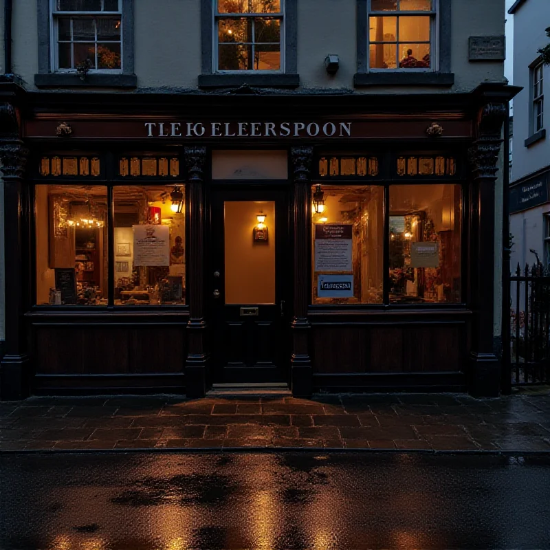 Exterior of a Wetherspoon pub on a rainy day with a closed sign on the door