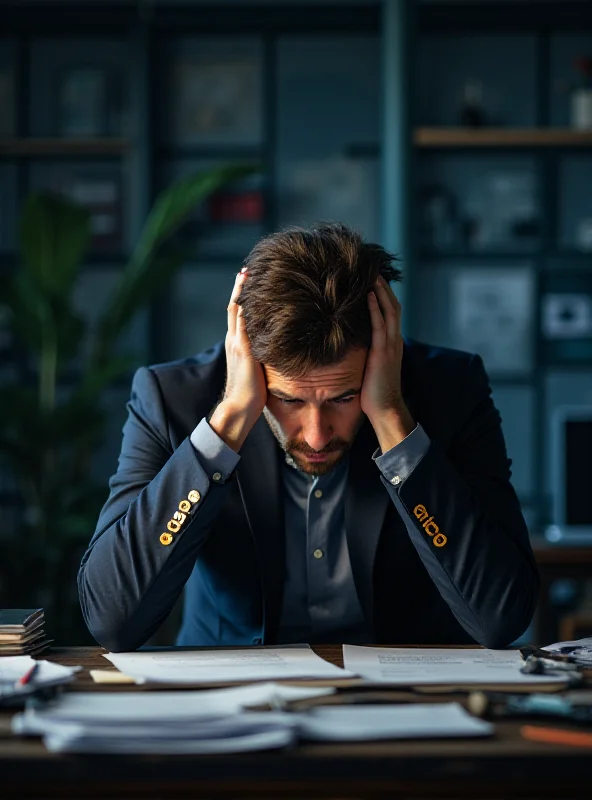 A TV producer looking stressed and overwhelmed at their desk.