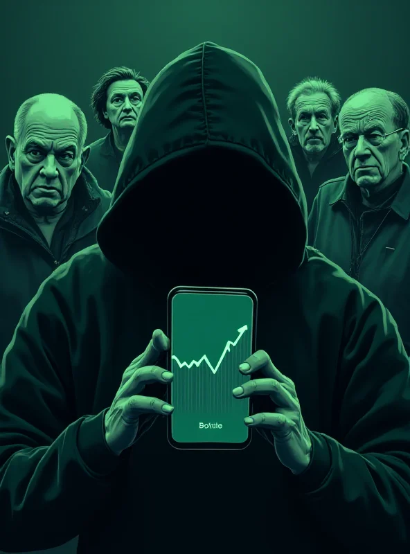 Illustration of a cryptocurrency scam with a shadowy figure