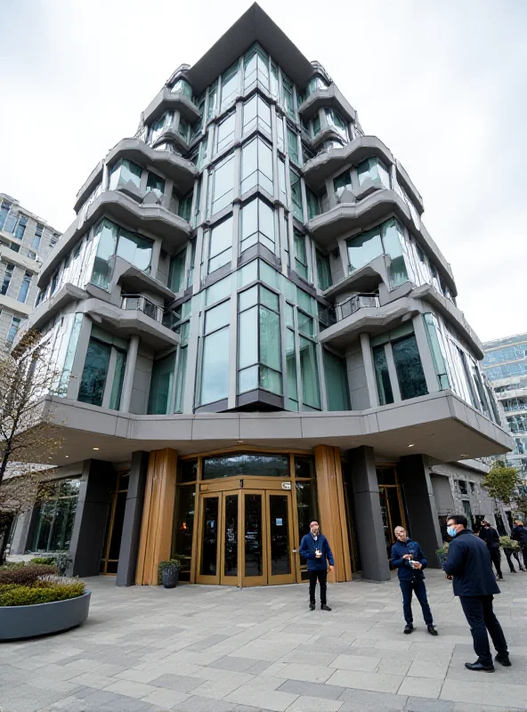 A modern apartment building in London with a separate entrance labeled 'Affordable Housing'