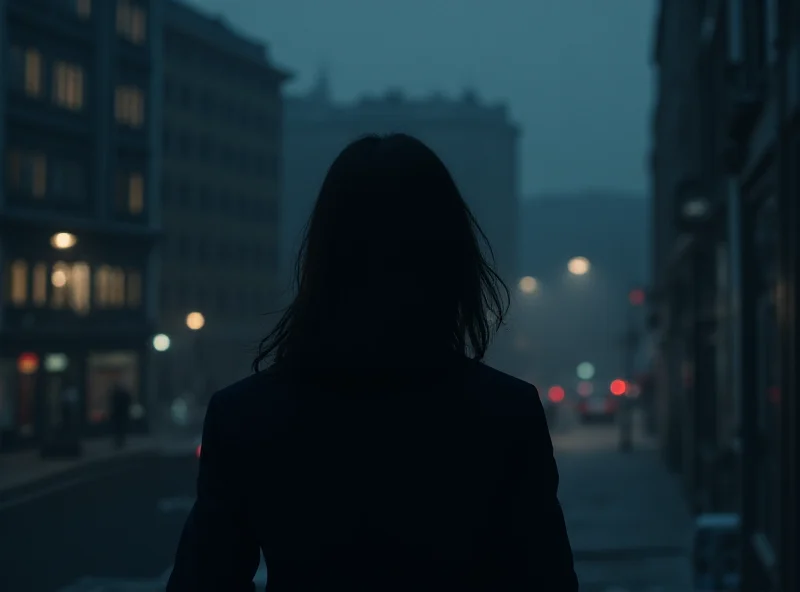 Illustration of a woman silhouetted against a cityscape, looking distressed. Focus on the silhouette, with the city blurred in the background to represent isolation and the justice system.