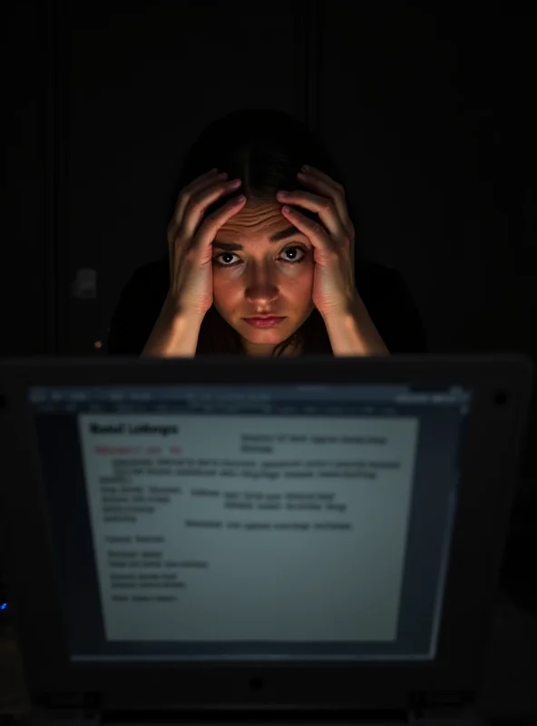 A worried person looking at rental listings on a laptop, highlighting the risks of rental fraud.