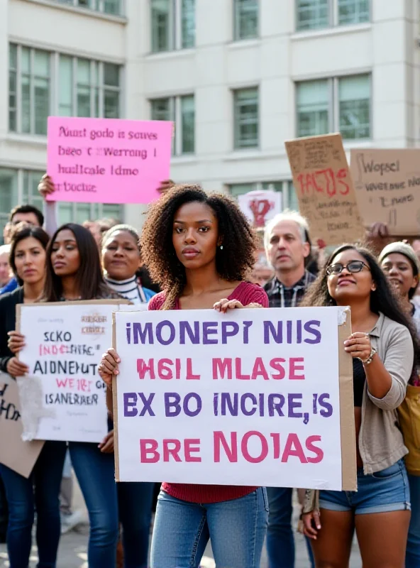 A group of pro-choice activists holding signs and banners in protest, with a hospital building visible in the background.