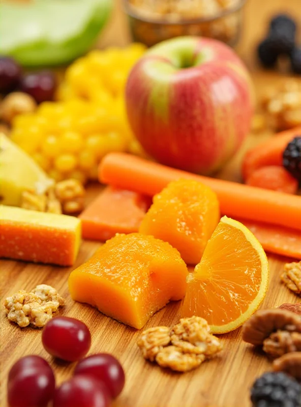 A variety of healthy snacks, including fruits, vegetables, and nuts