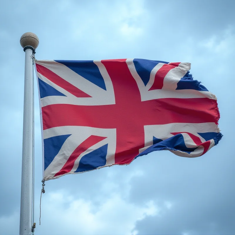 The Union Jack flag waving in the wind.