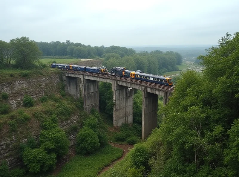 A partially constructed HS2 railway bridge cutting through a green field with construction equipment visible.