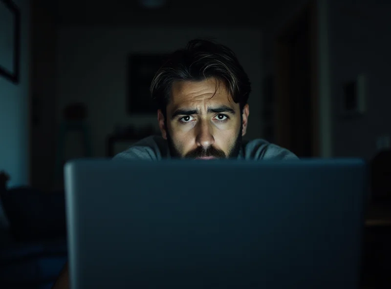 Image of a concerned parent looking at a laptop screen with blurred news headlines about terrorism.