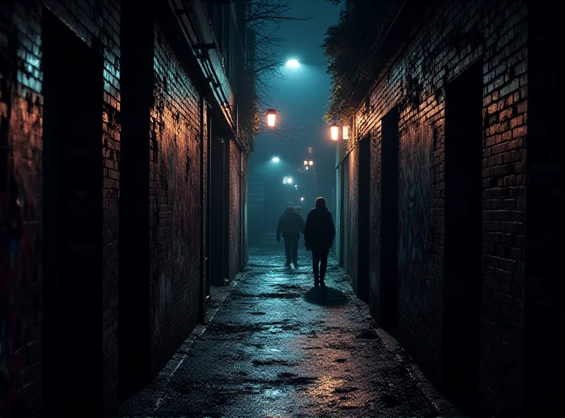 A dark and gritty urban scene, hinting at crime and danger.