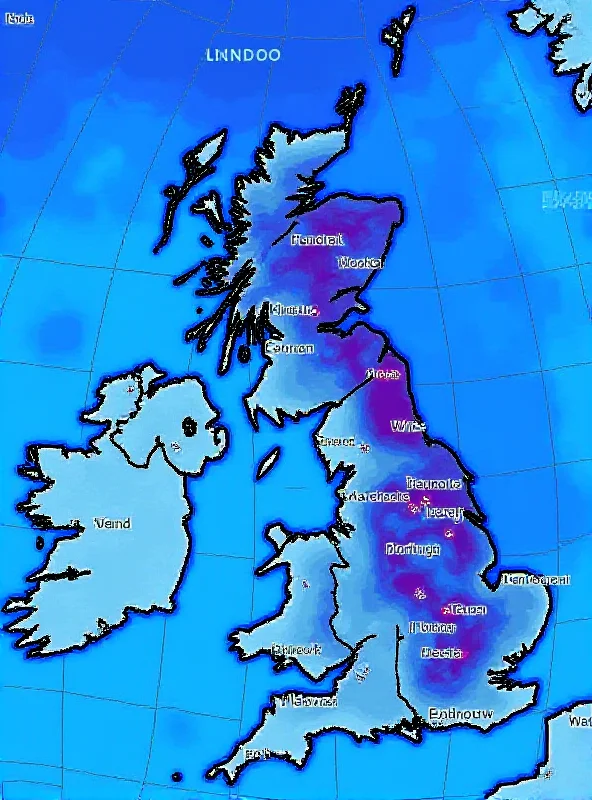 A weather map of the UK showing a cold front moving in.