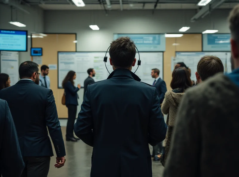 A job center with people looking at job postings.