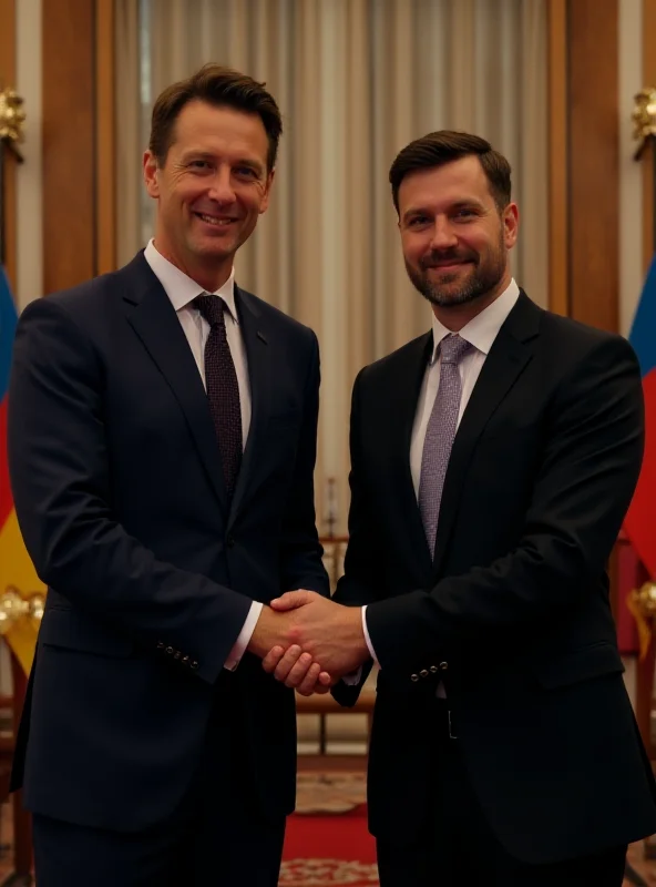 Modern photograph of Keir Starmer meeting with Volodymyr Zelenskyy in London, both shaking hands and smiling.