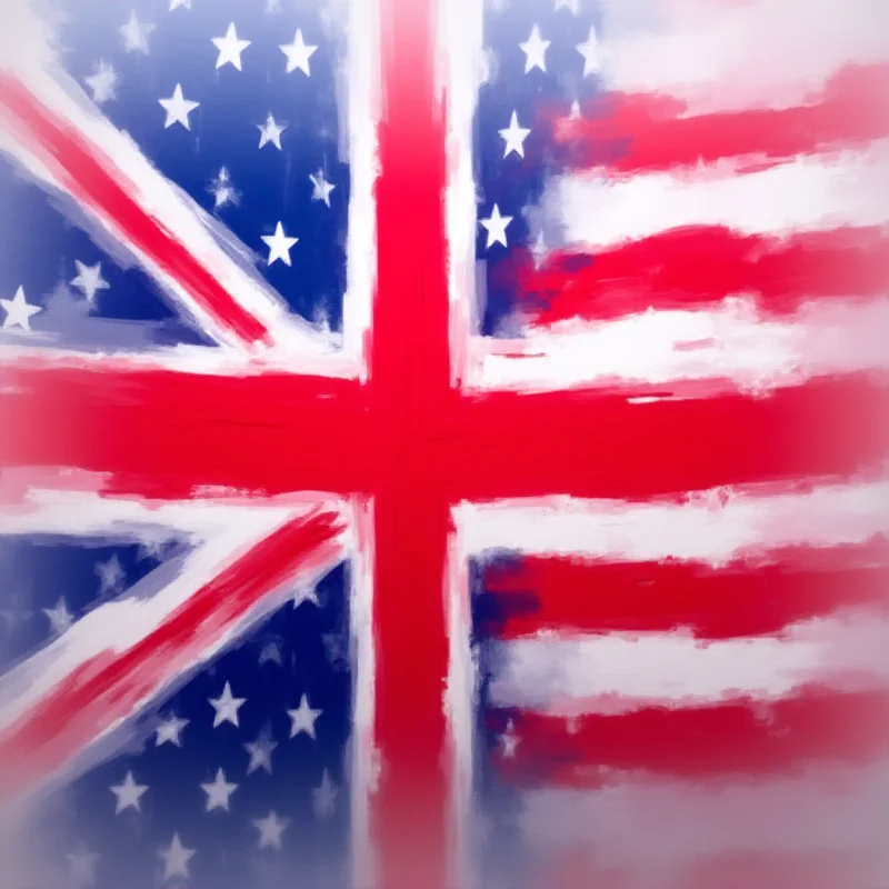 Digital art depicting the flags of the United Kingdom and the United States merging together, symbolizing the special relationship.