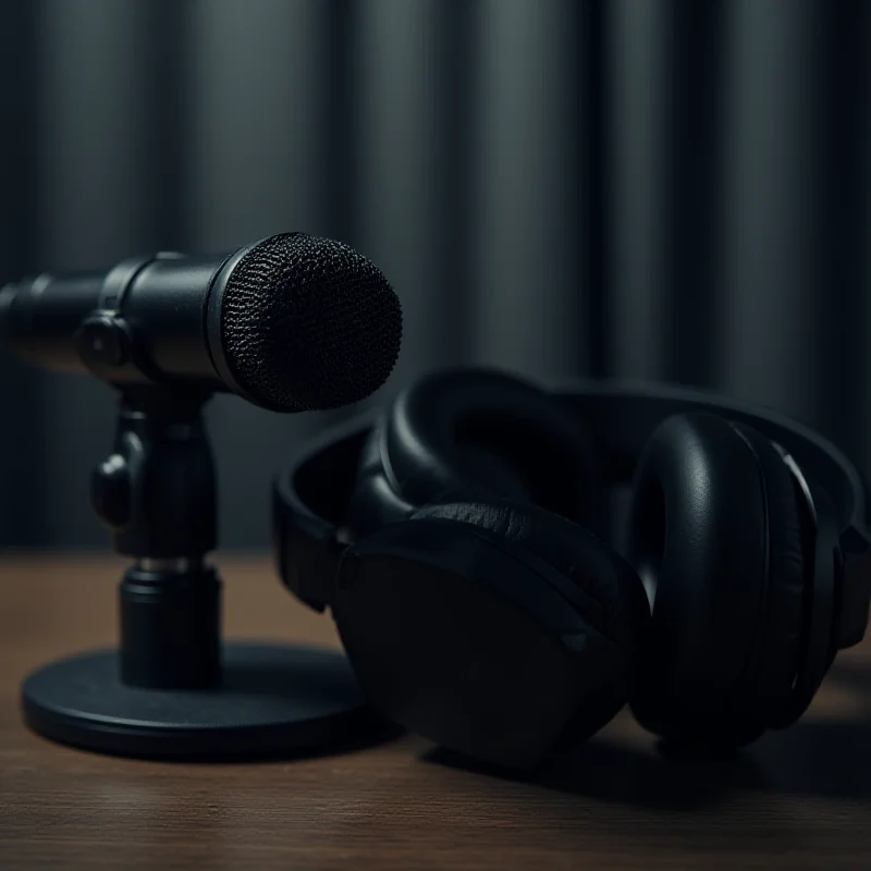 Podcast microphone with headphones