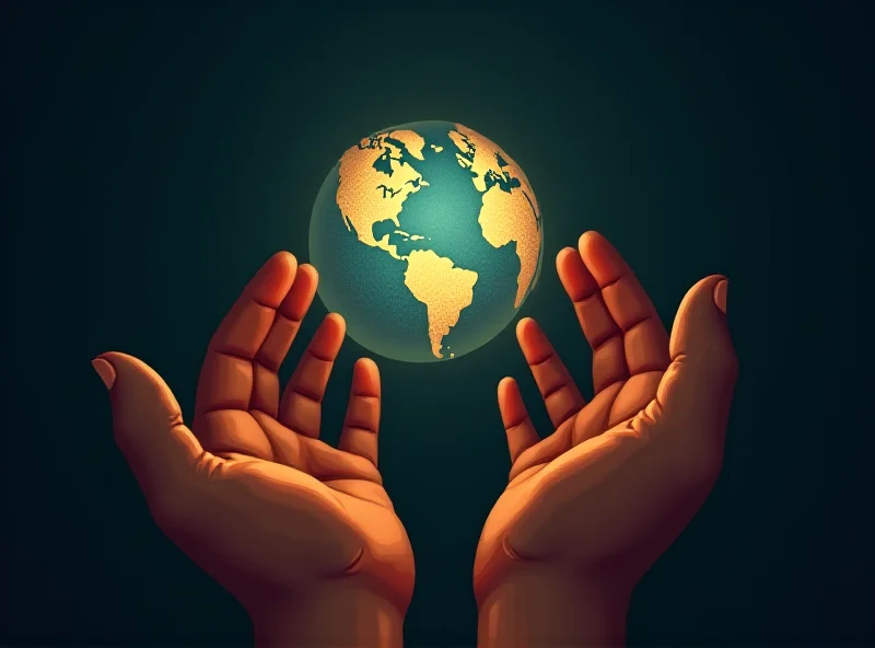 A digital illustration depicting hands reaching out towards a globe, representing international aid and the impact of budget cuts on vulnerable populations.