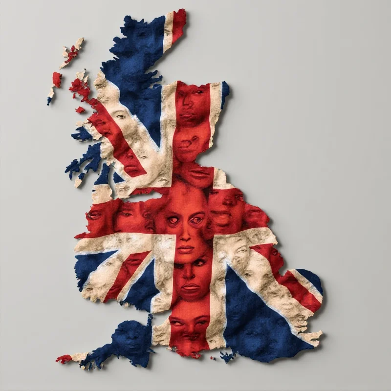 A collage of diverse faces representing different ethnicities and backgrounds, arranged in the shape of the Union Jack flag.